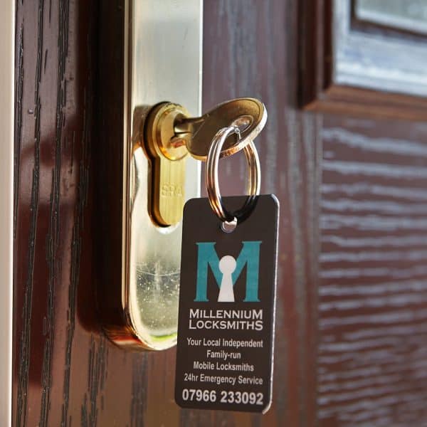 Millennium Locksmith Tag on Newly Installed Lock
